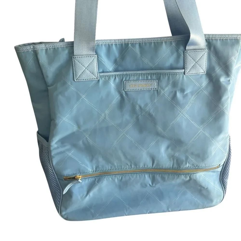 Vera Bradley Light Blue Nylon Large Tote Bag Zip Top Laptop Padded‎ Pockets